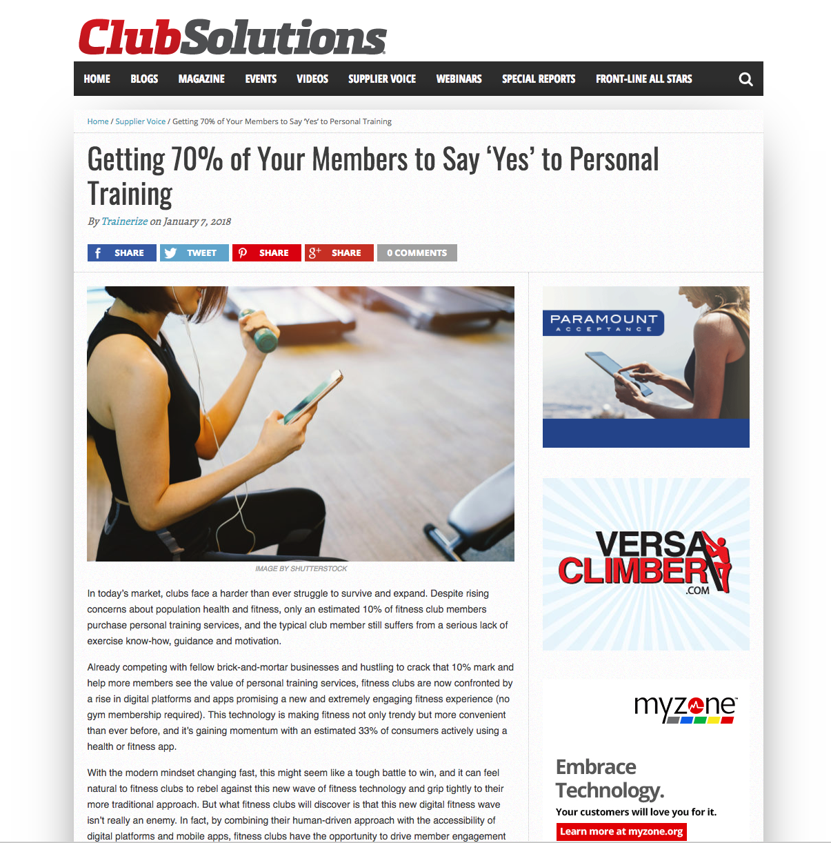 Trainerize Featured in Club Solutions Magazine