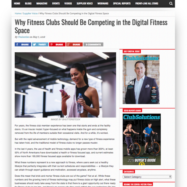 Trainerize featured in Club Solutions magazine and talks fitness technology and clubs
