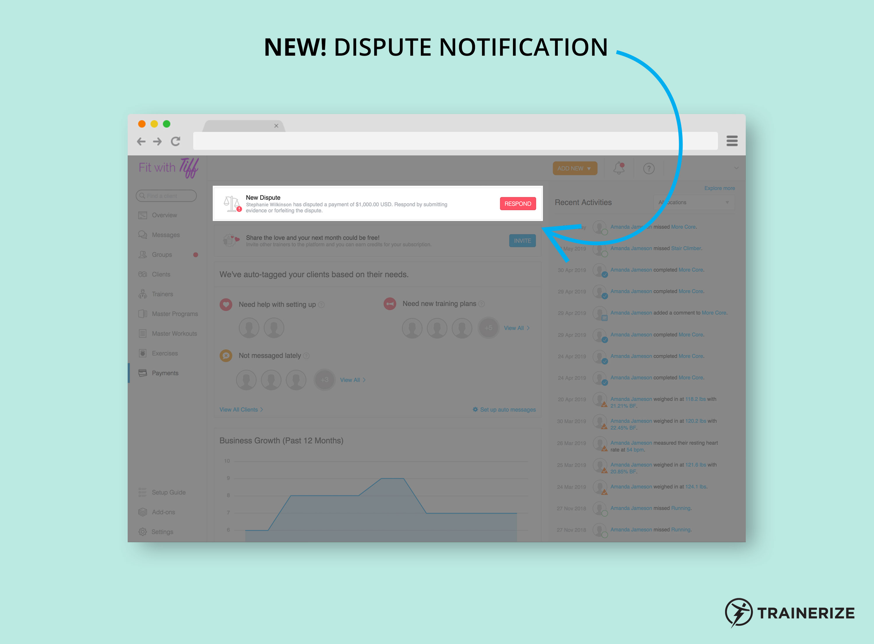 New in Trainerize Pay: Dispute Notifications