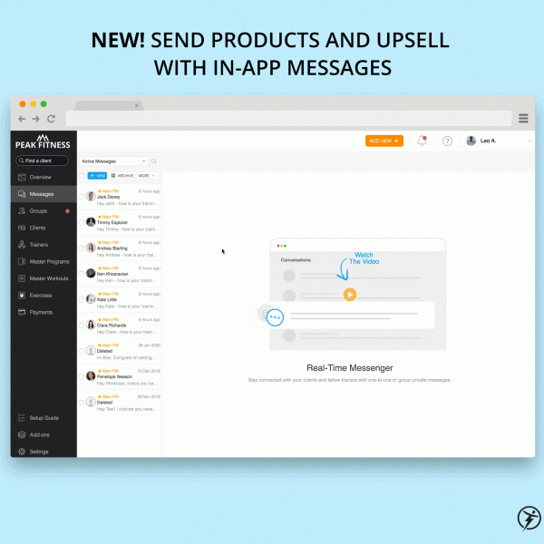 New in Trainerize Pay: Send Product or Checkout Links through In-App Messages