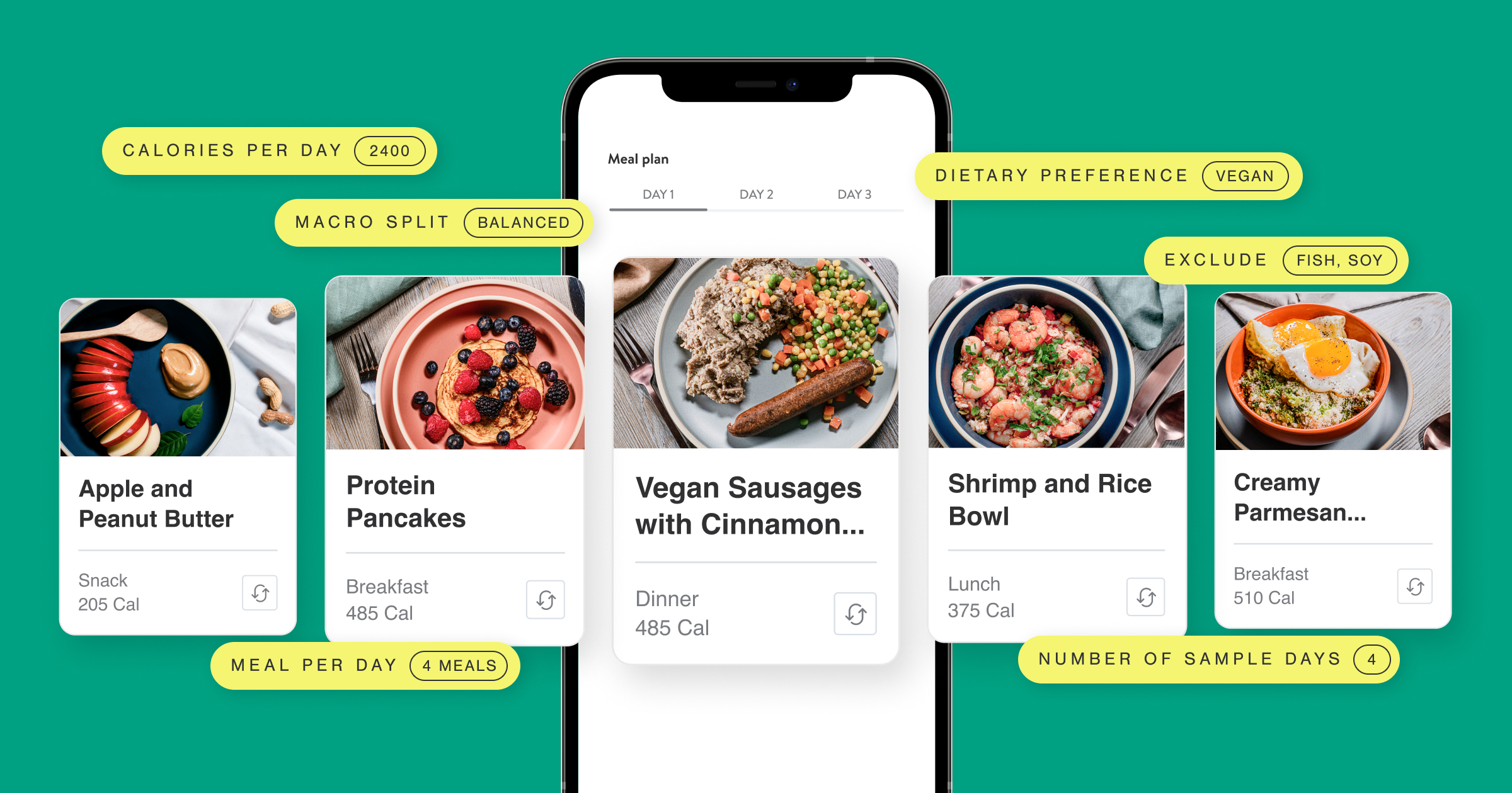 The Smart Meal Planner helps generate meals for clients, customized to their caloric goals, macro split, dietary preferences, and more.