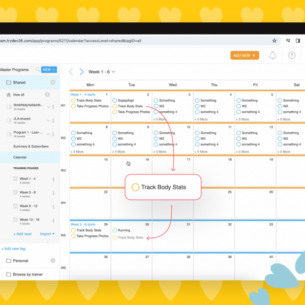 Screenshot of calendar in-app
