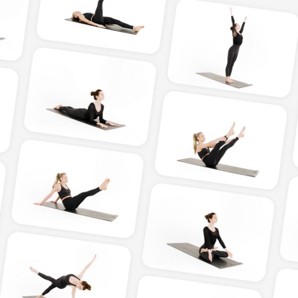 Collection of Pilates and yoga moves featured in the new ABC Trainerize exercise library update.